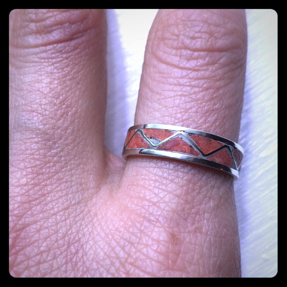 Sterling Silver & Coral Stone Ring🧡💍✨